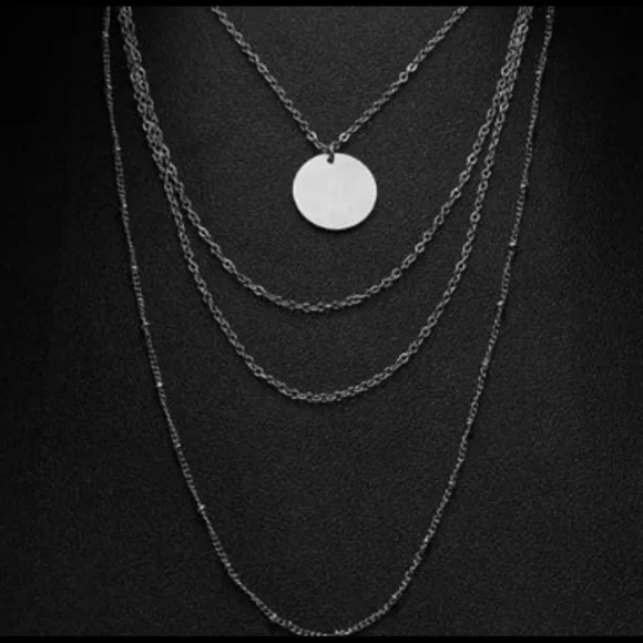 Boutique Multi-layered Coin Necklace Simple Style Silver Color - Picture 3 of 5